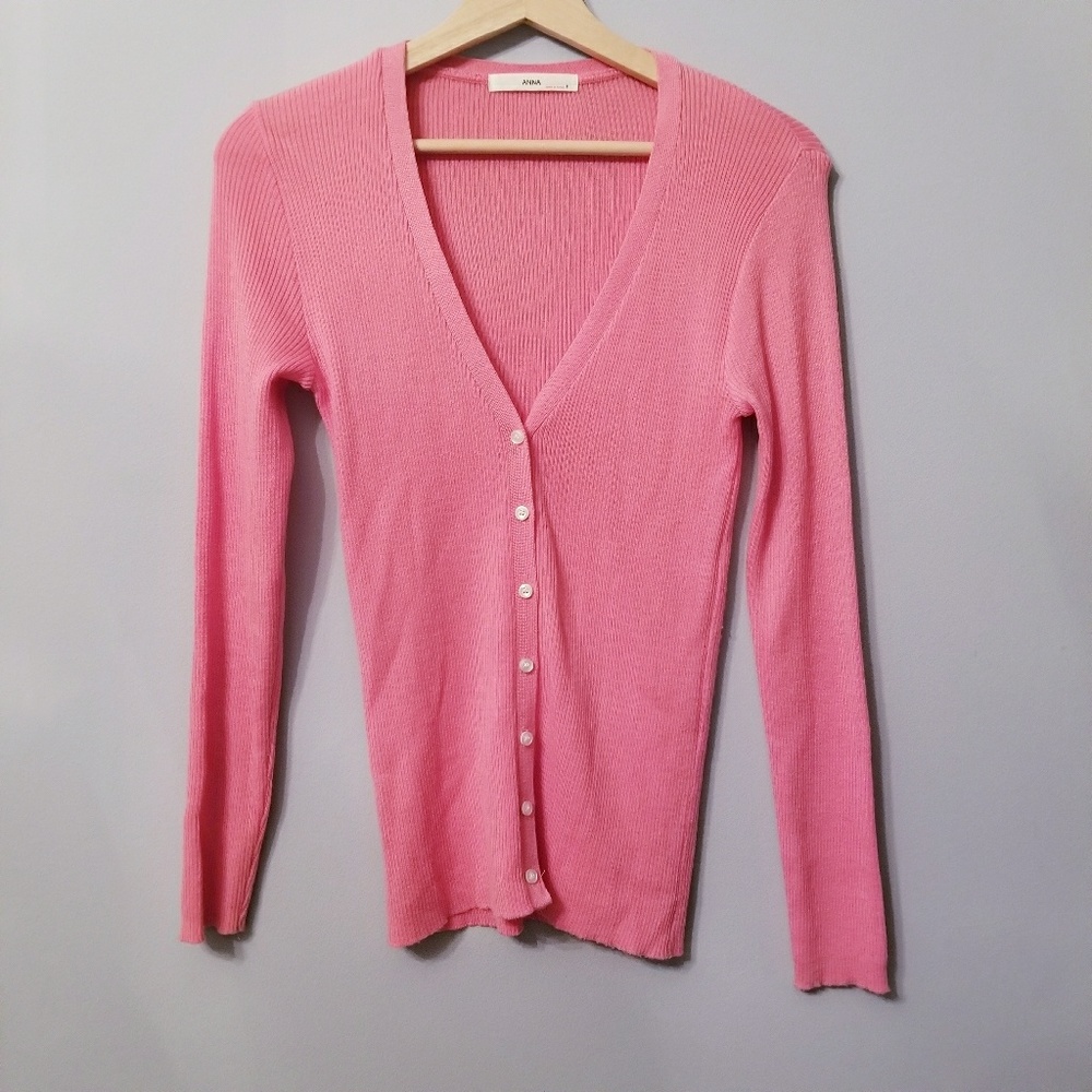 Ribbed Salmon Pink Cardigan XS